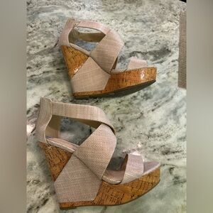 BCBG Generation Rando Platform Wedge Cork Heel Rosewood Blush 7 1/2